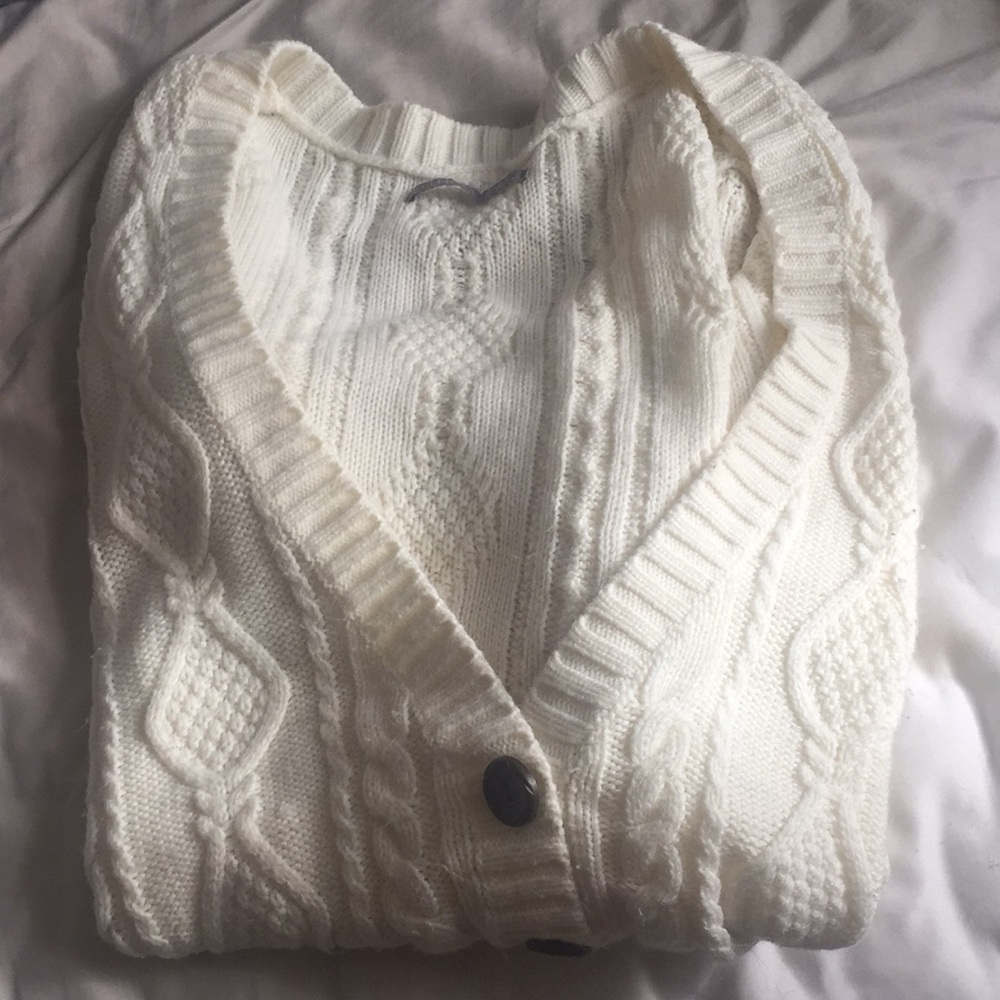Cute White Rubbish Button Up Cardigan in M